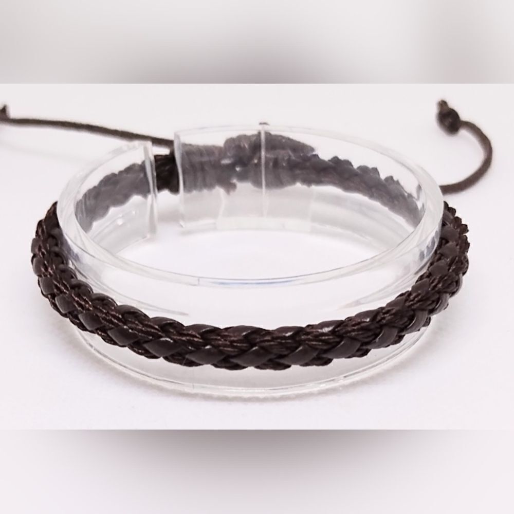 Men's bracelet leather braided brown new e32